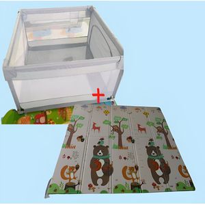 Mobiclinic Happyland - Box met tapijt - Baby's en kinderen - 120x120x0,8 cm - Opvouwbaar - Draagtas - Grijs