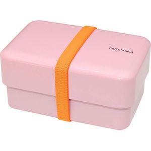 TAKENAKA Bento Nibble Box Candy Pink milieuvriendelijke lunchbox gemaakt in Japan, BPA- & rietvrij, 100% recyclebaar plastic flesgebruik, magnetron- en vaatwasmachinebestendig, Bentobox rechthoekig L165x108xH90mm (Snoep Roze * band: Oranje)