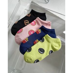 Dames sokken - Sokken - Maat 39 t/m 42 - Donut - Oreo - Friet - Pretzel - Set van 5 - Fashion - Cute