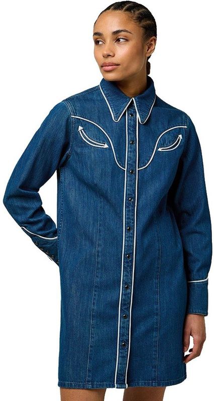 Wrangler Piped Regular Fit Lang Mouw Jurk Blauw L Vrouw