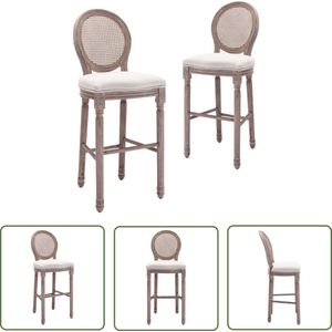 The Living Store Barkrukken 2 st linnen wit - Barstooi - Eetkamerstoel - Kruk - Vintage Meubilair - Bar Stools