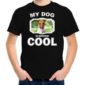 Jack russel honden t-shirt my dog is serious cool zwart - kinderen - Jack russel terriers liefhebber cadeau shirt - kinderkleding / kleding 122/128