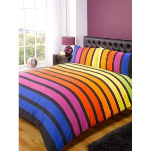 Soho Multi Stripe dekbedovertrek quilt beddenset, geel blauw violet, king maat - slaapkamer beddengoed