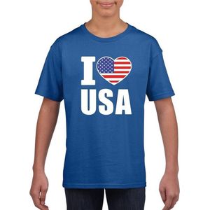 Blauw I love USA - Amerika fan shirt kinderen 134/140