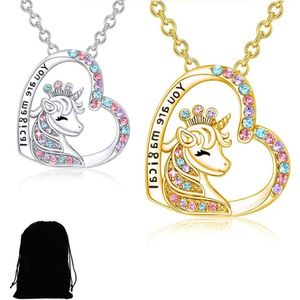 Kettingen voor meisjes en dames - Eenhoorn-halsketting met schattige, kleurrijke diamanten - Meisjesverjaardagscadeau - 1CM