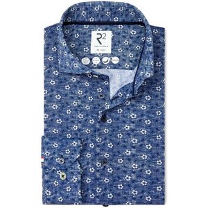 R2 Overhemd Korte Mouwen Print - Donkerblauw - Heren - Casual