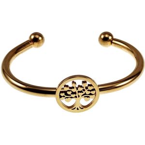 Bangle Dames - Stijve Armband met Levensboom - Verguld RVS - Open Armband