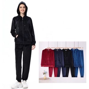 Dames huispak/vrijetijdspak velours met capuchon L 40-44 rood