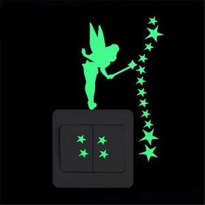 Glow in the dark muur sticker - Lichtknop sticker - Staande elf