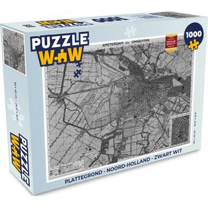 Puzzel Plattegrond - Noord-Holland - Zwart Wit - Legpuzzel - Puzzel 1000 stukjes volwassenen - Stadskaart
