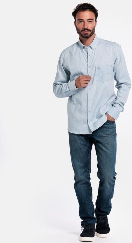 Giordano - Overhemd - Lichtblauw - Katoen - Met Borstzak