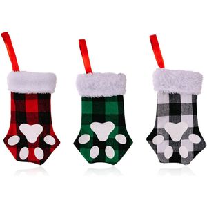 3-delige set kerstsokken voor honden, pluchen open haardtas, kattenpootdecoratie
