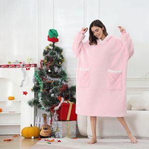 Oversized hoodiedeken, oversized dames heren met mouwen en capuchon draagbare deken, superzachte en warme deken voor volwassenen voor Kerstmis verjaardagscadeau roze 110 x 80 cm