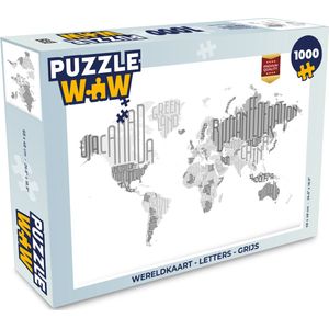 Puzzel Wereldkaart - Letters - Grijs - Legpuzzel - Puzzel 1000 stukjes volwassenen