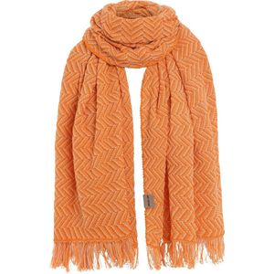 Knit Factory Soleil Sjaal Dames - Katoenen sjaal - Langwerpige sjaal - Wit/oranje zomersjaal - Dames sjaal - Ecru/Orange - Visgraat motief - 200x90 cm - XXL Sjaal - 50% katoen/50% acryl