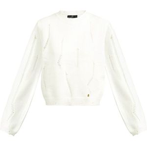 Gebreide trui opengewerkt - dames - wit - maat L/XL