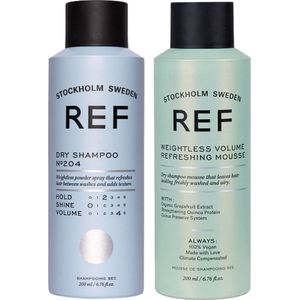 REF Stockholm - DROOGSHAMPOO SET - REF DRY SHAMPOO 200ML + REF WEIGHTLESS VOLUME REFRESHING MOUSSE 200ML - HAARVERZORGING - VOOR OPTIMALE VERFRISSING EN VOLUMEBOOST