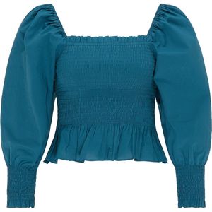 myMo ROCKS - Blouse - Gesmokte - Lange Pofmouwen - Vierkante Halslijn