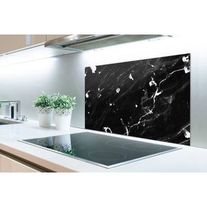 Spatscherm Keuken - Kookplaat Achterwand - Spatwand Fornuis - 90x60 cm - Marmer print - Stenen - Wit - Aluminium - Wanddecoratie - Muurbeschermer - Hittebestendig