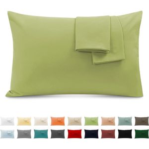 Paar kussenslopen 100% Pure katoen 50X70 CM, Set van 2 Bed Kussen Stoffen Gemaakt in Italië, Tassluiting, Solid Color, Standaard Maat met - Lichtgroen