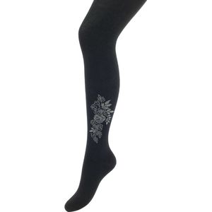 Bonnie Doon Maillot Bio Cotton met Roos motief op enkel Zwart maat S/M 38/40 - Rozen patroon - Katoen - warm - winter - mode - dames maillot zwart - Draagbaar - casual - Black - BP251901