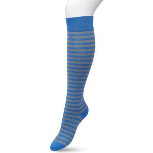 Bonnie Doon Dames Gestreepte Kniekousen Blauw/Grijs maat 36/42 - Knie Kousen - Streep Patroon - Strepen Print - Uitstekend draagcomfort - Basic Stripe Knee High - Kniesokken - Zakt niet af - OEKO-TEX - Strong Blue - BP211511.366