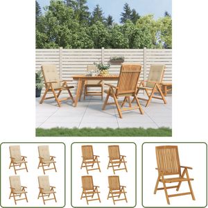 The Living Store Verstelbare tuinstoelen - Massief teakhout - Comfortabel zitten - Anti-slip - Inklapbaar - Set van 4