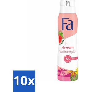 10 x Fa Deodorant Spray Watermelon Waves 150 ml - Deodorant Spray - Anti-transpirant - 48 Uur Bescherming - Watermeloen Geur - Ylang Ylang Geur