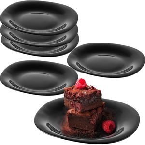 Zwarte dessertborden, vaatwasmachinebestendige bordenset, taartborden van versterkt glas, moderne ontbijtborden, platte borden voor cake (zwart/6 stuks)