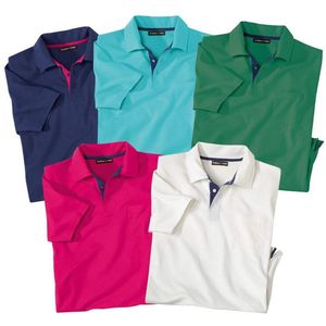 ATLAS FOR MEN - Set van 5 effen polo's Summer - Heren - Verkrijgbaar in grote maten - M