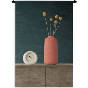 Wandkleed - Wanddoek - Wekker - Bloemen - Stilleven - 120x180 cm - Wandtapijt