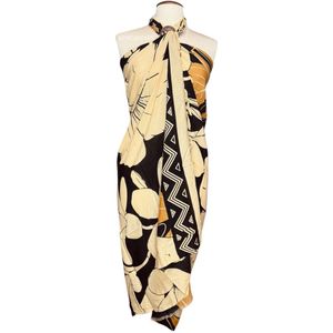 Sarong / pareo - Strandkleding wikkelrok / strandjurk - Beige / zwart flower