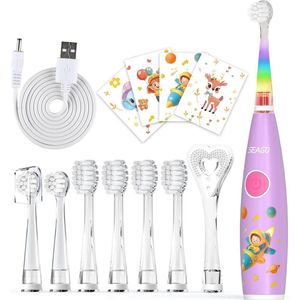 Elektrische tandenborstel voor kinderen met LED-verlichting en zachte borstelkoppen