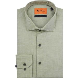 Suitable - Overhemd Widespread Flanel Groen - Heren - Maat 40 - Slim-fit