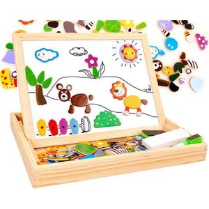 Magnetische Dieren Puzzel & Krijtbord - Alles in 1 Houten Speelbox - AUTO - VAKANTIE - Multifunctioneel - 71 stukken - XD Xtreme