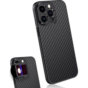 MOJOGEAR 17mm lens case voor iPhone 15 Pro Max — Schroefdraad voor macrolens, telelens, anamorphic lens of DOF-adapter — Stevig hoesje — Carbon — Zwart