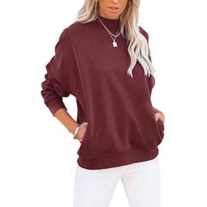 Dames Mock Coltrui Lange Mouwen Sweatshirt Casual Basic Lichtgewicht Top Losse Fit Rib Pocket Pullover