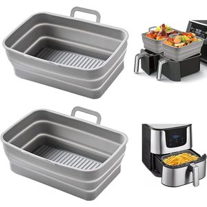 Opvouwbare Airfryer Liner Herbruikbare Siliconen Pot - Past voor Ninja Dubbele Heteluchtfriteuse 76L - Accessoires voor Luchtfriteuse - Dubbele Mand Bakplaat Pan - Cakevormen - Ideal Swan Air Fryer Silicone Pot