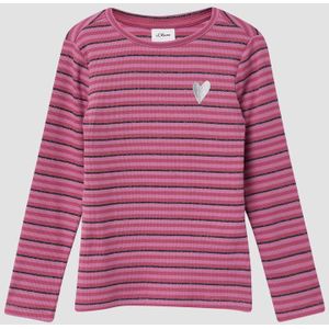 T-shirt - Slim-fit - Lange Mouwen - Geribde Katoenmix - Glinsterende Strepen