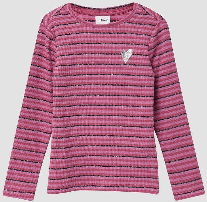 T-shirt - Slim-fit - Lange Mouwen - Geribde Katoenmix - Glinsterende Strepen