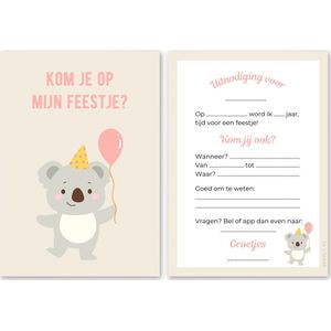 Uitnodiging kinderfeestje koala - 10 stuks - Uitnodiging verjaardag - Inclusief enveloppen - Uitnodiging koalafeestje - Dierenfeestje