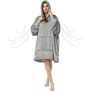Bovista Hoodie Deken Met Mouwen - Knuffeldeken - Fleece Blanket - Dames - Heren - Kinderen - Plaid - Onesie - Extra Zacht & Warm - Grijs