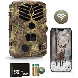 MasonPro WildCamera - Wildcamera met Nachtzicht - Wildcamera voor Buiten – Wildcamera met Nachtzicht en Wifi - Wildlife camera's - Buiten Camera met Nachtzicht - Waterdicht - Wifi APP - 4K Ultra HD & 48MP – Incl. 8 batterijen, 64GB SD & Tripod