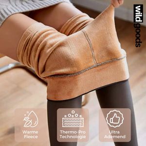Fleece panty Wild Goods | Zwart & beige, maat S/M | Thermo legging dames | Warme panty fleece