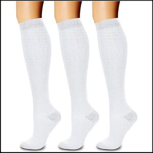 3-compressie sokken voor vrouwen - Sportcompressiekousen - Lange compressiekousen voor dames - vrouwen compressiekousen - Rekbare compressiekousen - voor hardlopen, atletische, reizen-Wit/wit/wit-L/XL