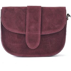 Dames Suède Leer Schoudertas/Made in Italië/ Bordeaux Rood