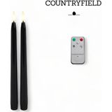 Countryfield Led dinerkaarsen - 2x st- zwart -H28 cm - afstandsbediening