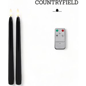 Countryfield Led dinerkaarsen - 2x st- zwart -H28 cm - afstandsbediening