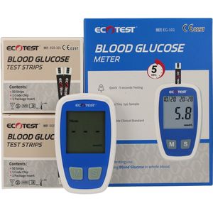 Ecotest - Bloedglucosemeter - Startpakket - Inclusief 100 Teststrips en Lancetten - Draagtasje en Batterij Inbegrepen