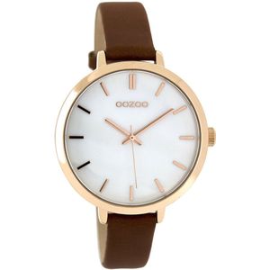 OOZOO Timepieces - Rosé goudkleurige horloge met bruine leren band - C8358
